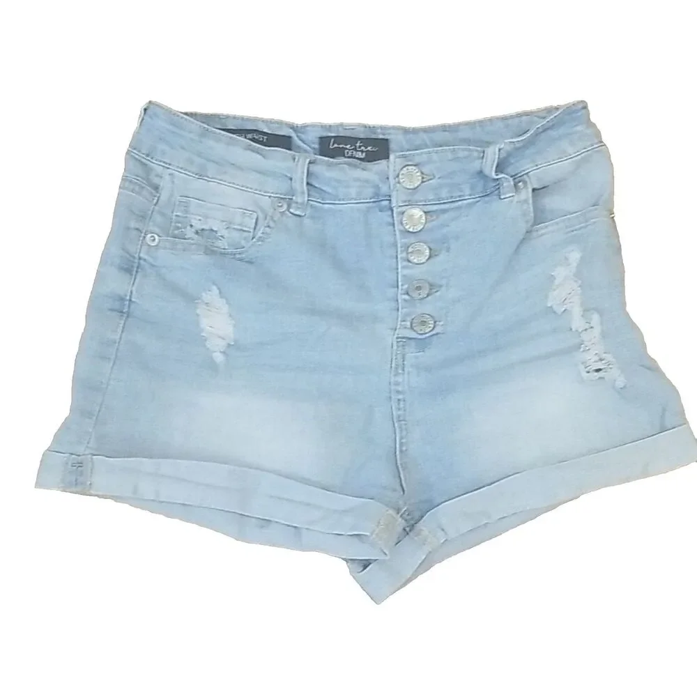 Love Tree High Rise Button Fly Denim Shorts 6 Light Wash Distressed Cutoff Summe
